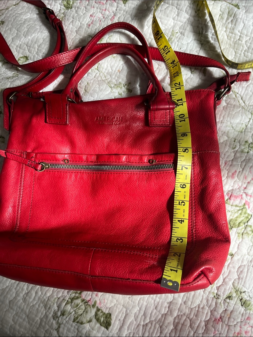 American Leather Co. Red Leather Shoulder Bag with Front Zip Pocket - Picture 8 of 16